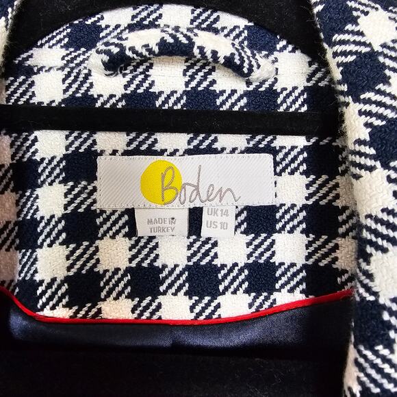 Boden Women's 10 Navy Gingham Cotton Tweed Blazer Raw Edge Fringe NWOT Jacket - Picture 7 of 11